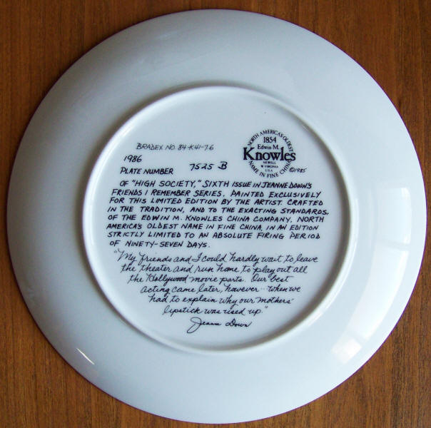 Friends I Remember Plate 6 back