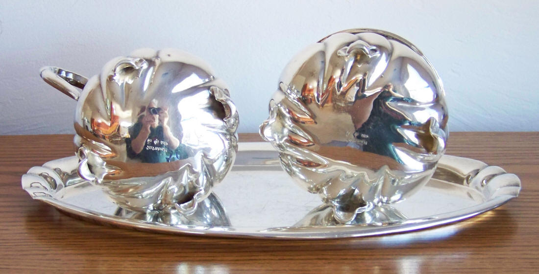 Gayer and Krauss German Silver 3-Piece Sugar Bowl and Creamer Set