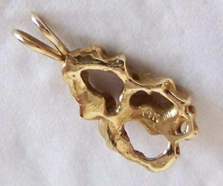 14K Gold Brutalist Pendant back