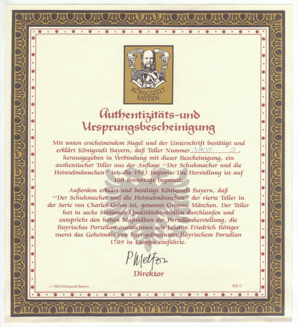 Grimms Fairy Tales Plate 4 COA