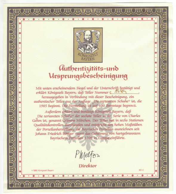 Grimms Fairy Tales Plate 6 COA