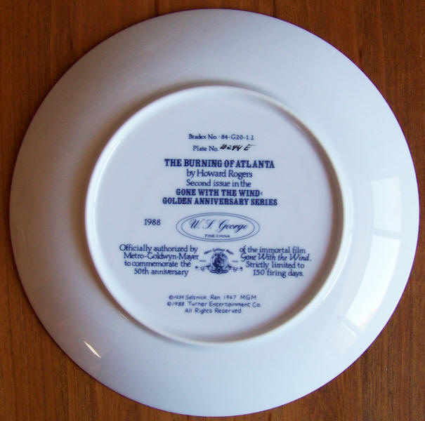 Gone With The Wind Golden Anniversary Plate 2 back