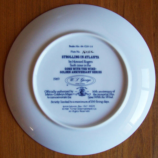 Gone With The Wind Golden Anniversary Plate 6 back