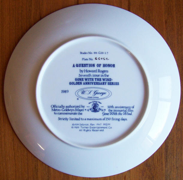 Gone With The Wind Golden Anniversary Plate 7 back