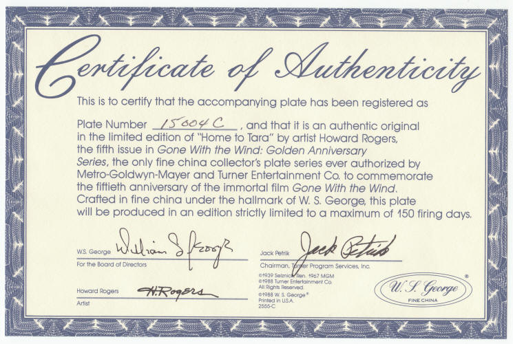 Gone With The Wind Golden Anniversary Plate 5 COA