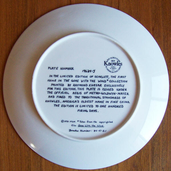Gone With The Wind Plate 1 back