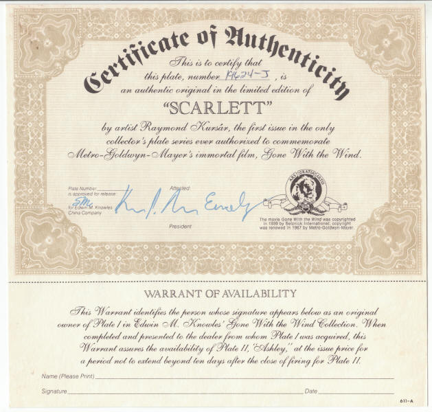 Gone With The Wind Plate 1 COA