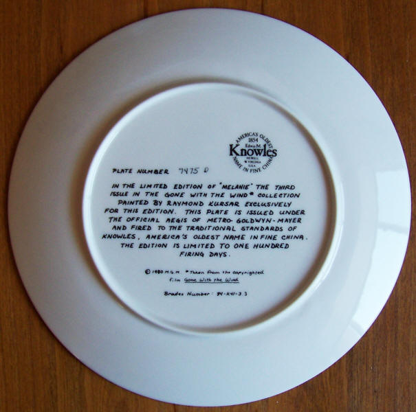 Gone With The Wind Plate 3 back