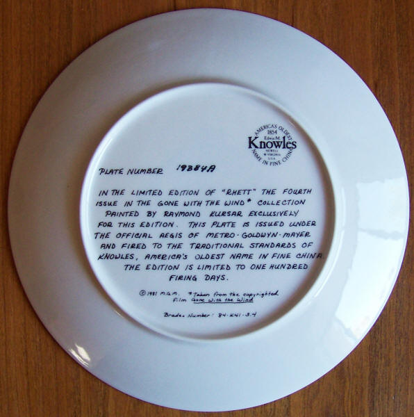 Gone With The Wind Plate 4 back