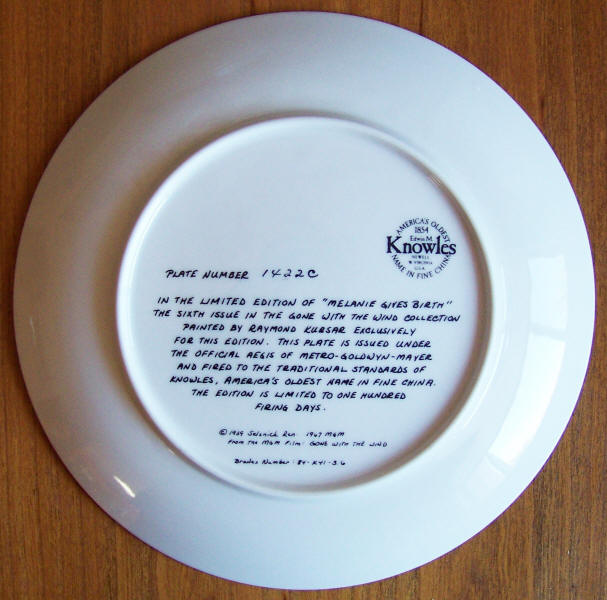 Gone With The Wind Plate 6 back