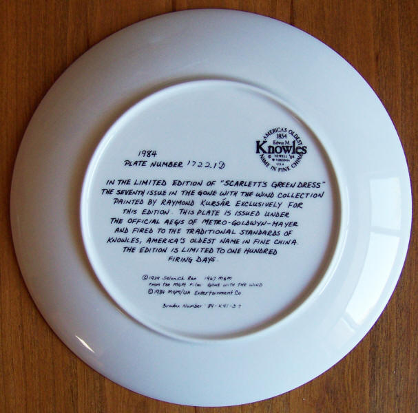 Gone With The Wind Plate 7 back