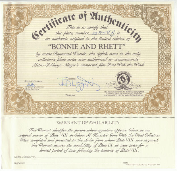 Gone With The Wind Plate 8 COA