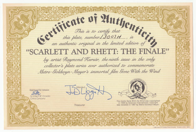 Gone With The Wind Plate 9 COA