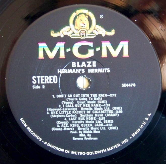 Hermans Hermits Blaze Side 2 label