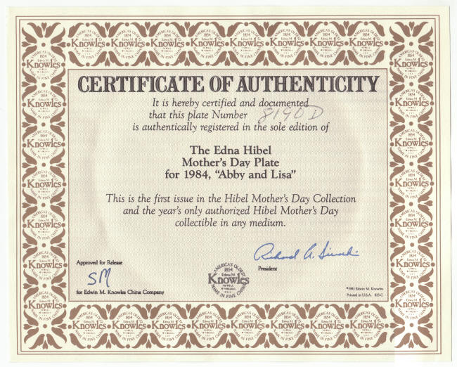 Edna Hibel 1984 Mothers Day Plate COA