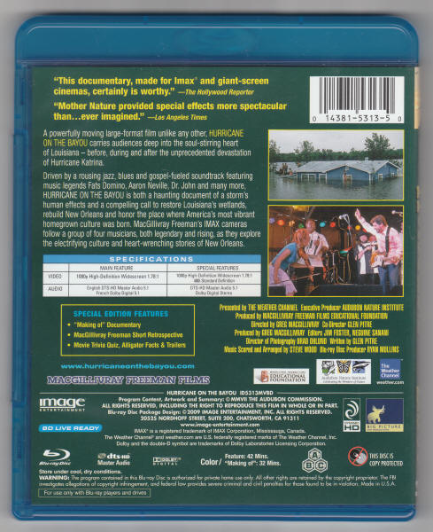 Hurricane On The Bayou Blu-ray back
