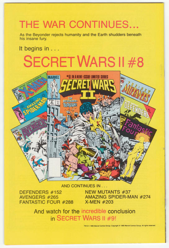 Incredible Hulk #316 back cover