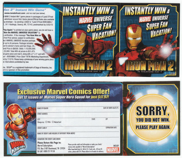 Iron Man 2 Land O Frost Game Pieces partially open