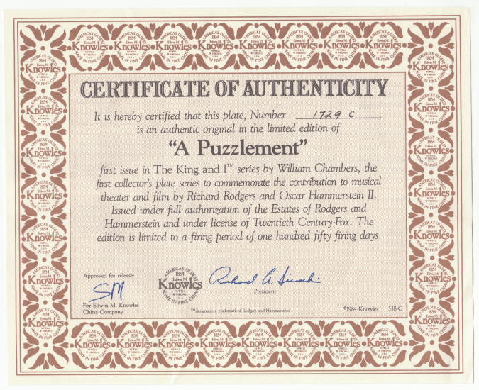 The King And I Plate 1 COA