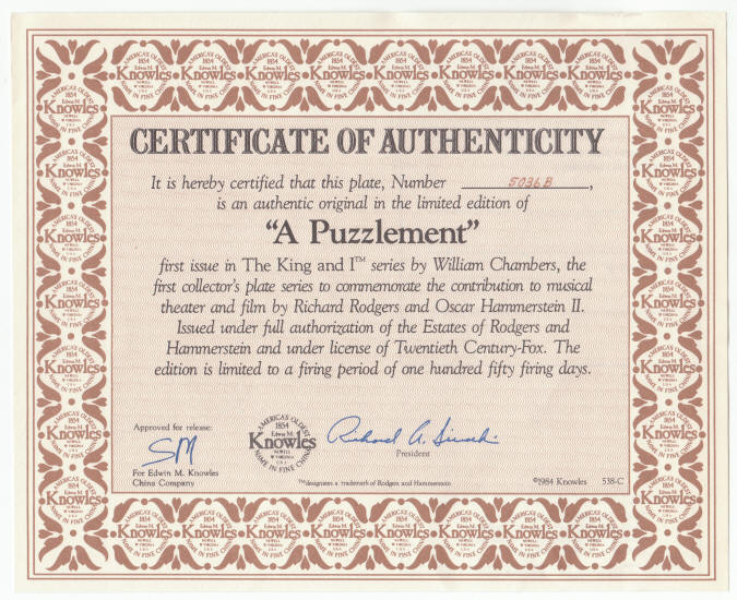 The King And I Plate 1 COA