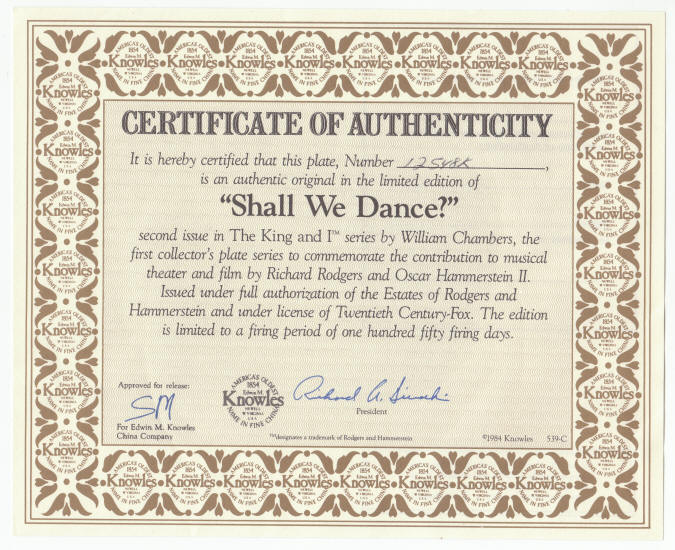 The King And I Plate 2 COA