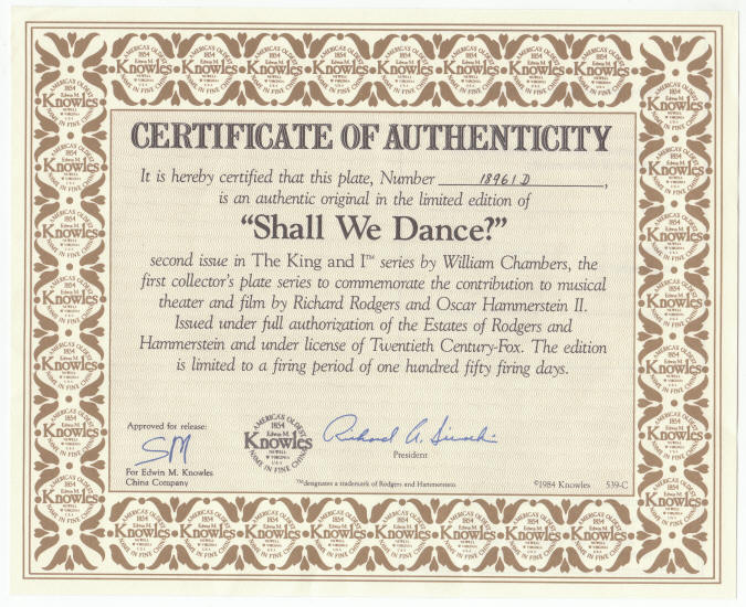 The King And I Plate 2 COA