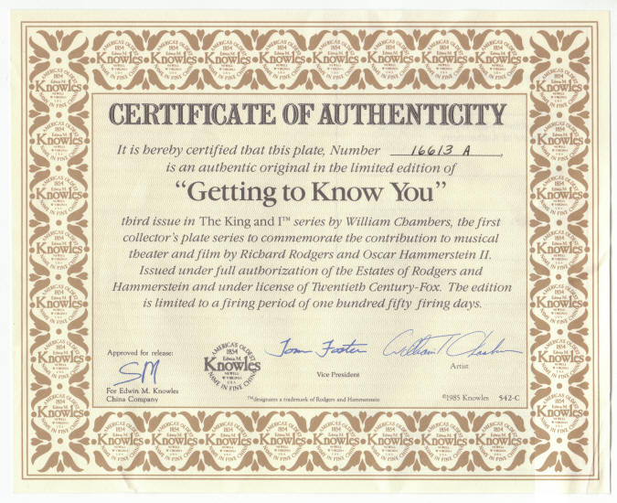 The King And I Plate 3 COA