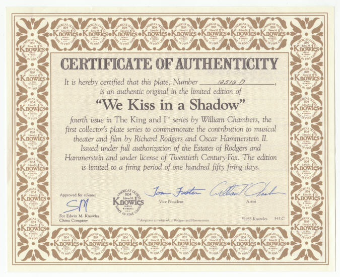 The King And I Plate 4 COA