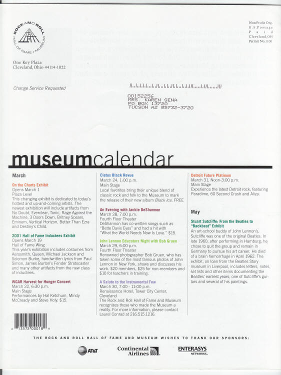 Liner Notes Spring 2001 back cover