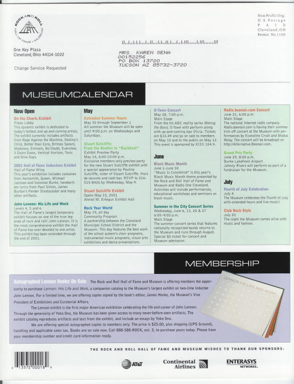 Liner Notes Summer 2001 back cover