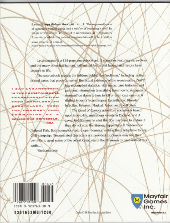 Lycanthropes Sourcebook back cover