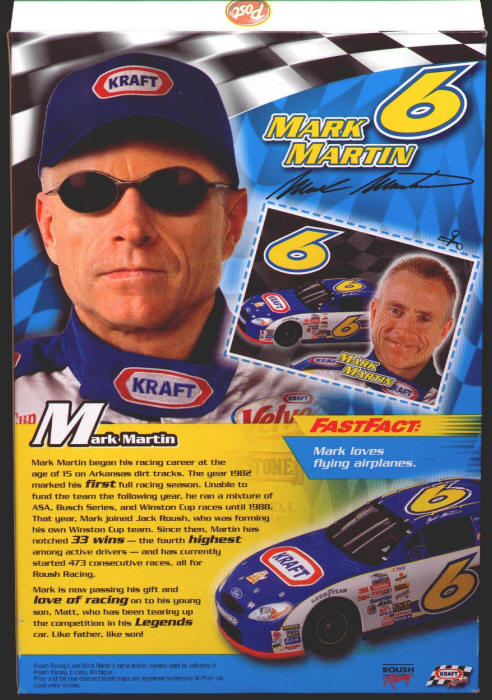 Mark Martin Post Cereal Box back
