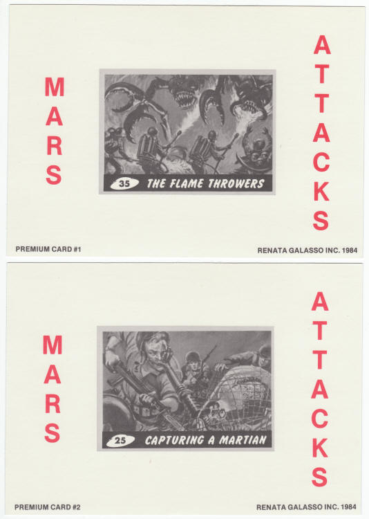 Mars Attacks 1984 Premium Cards #1 and #2 backs