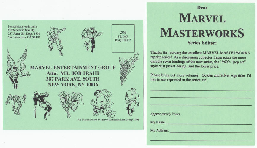 Marvel Masterworks Post Cards