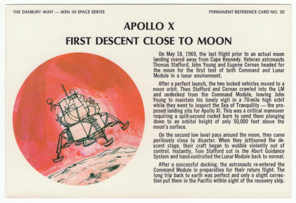1969 Men In Space Series Sterling Silver Proof Set Reference Card 20 Front