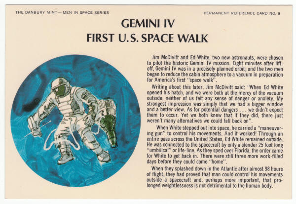 1969 Men In Space Series Sterling Silver Proof Set Reference Card 8 Front