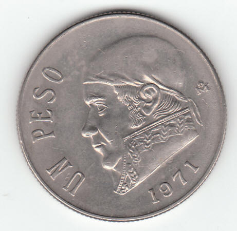 1971 Mexico 1 Peso Coin reverse