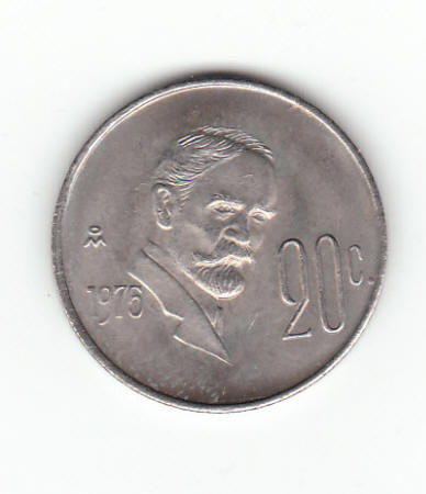 1975 Mexico 20 Centavos Coin reverse