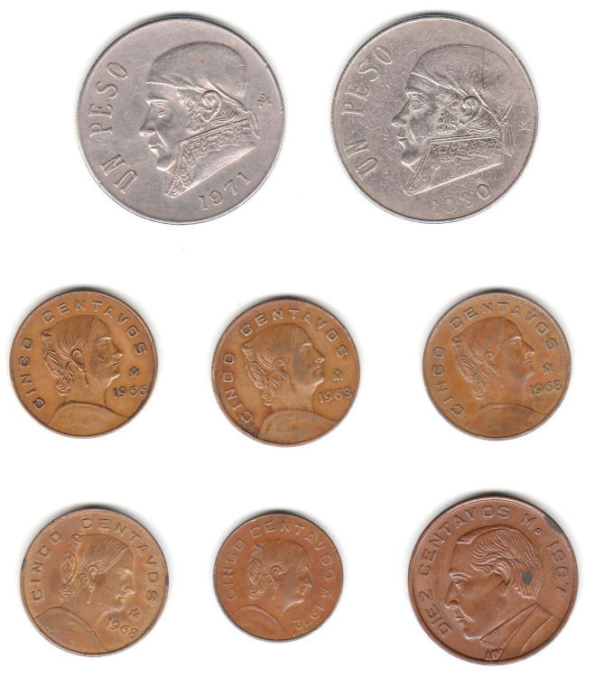 1966 - 1980 Mexico Coinage reverse
