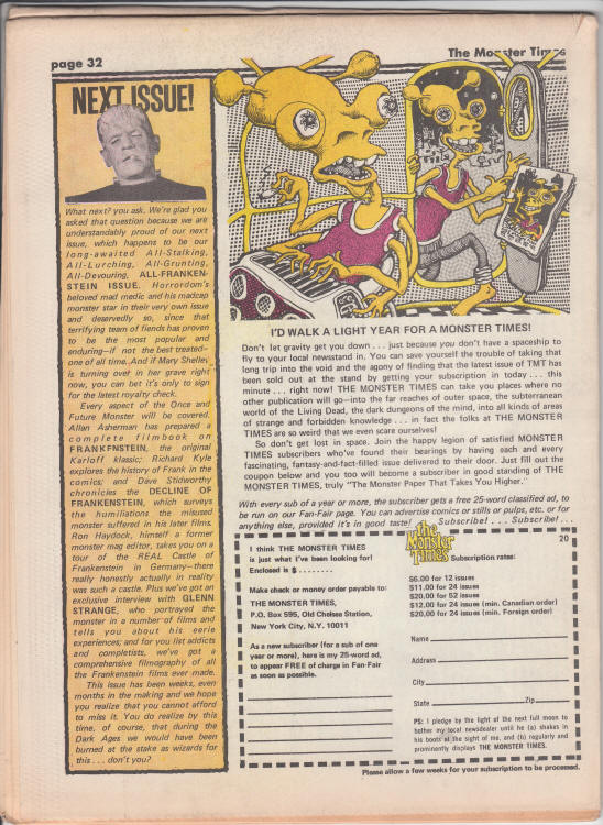 The Monster Times #20 back cover