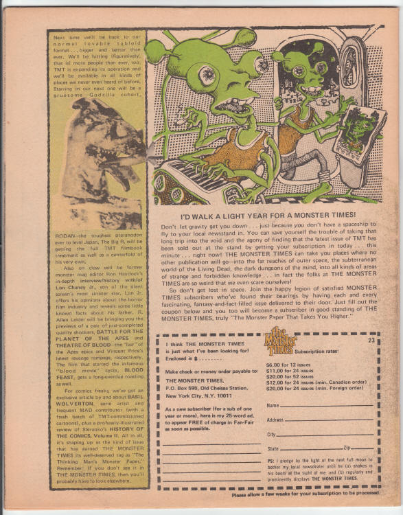 The Monster Times #23 back cover