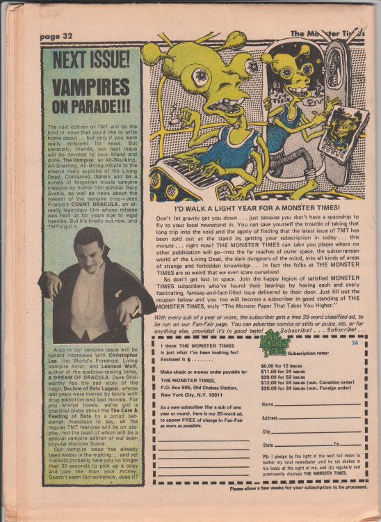 The Monster Times #26 back cover