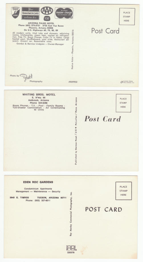 1960s Arizona Hotel Motel Post Cards
