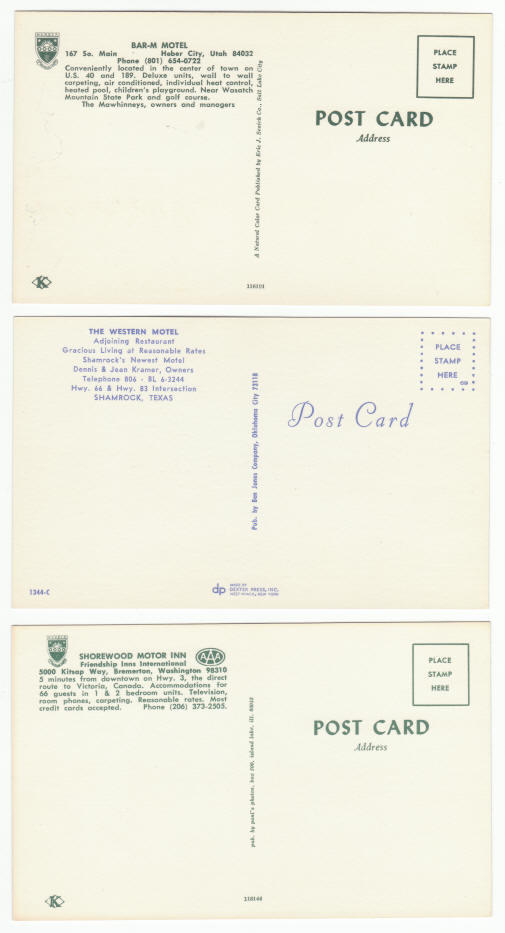 1960s Hotel Motel Post Cards