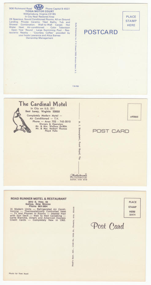 1960s Hotel Motel Post Cards