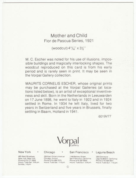 M C Escher Mother And Child Woodcut Card back