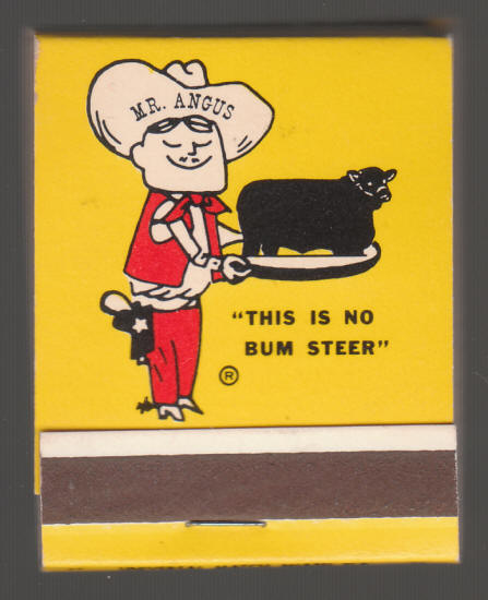 Mr Angus Black Angus Restaurant Matchbook front
