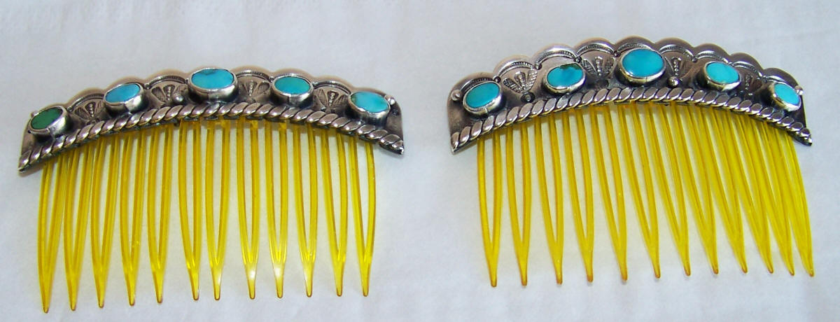 Navajo Turquoise Silver Hair Combs