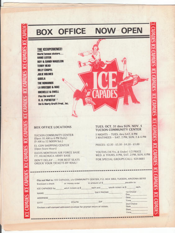 Phoenix Roadrunners 1972 Hockey Program back cover