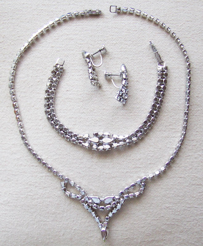 Rhinestone Necklace Bracelet Earrings Set